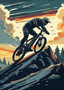 Mountain biker on peak, digital art
