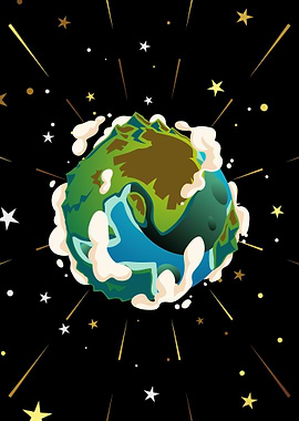 Stylized Earth in Space with Stars