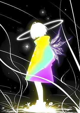 Glowing Angelic Figure in Dark Space