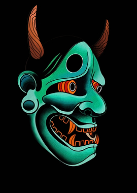 Green Oni Mask Illustration