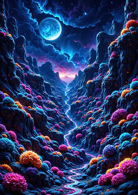 Fantasy Landscape with Moon and River