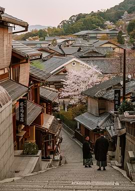 Kyoto street scene with traditional architecture