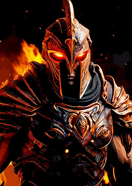 Fiery Warrior in Ornate Armor