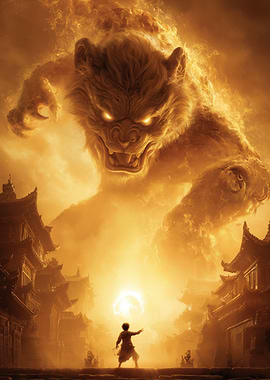 Fiery Beast Confrontation in Ancient City