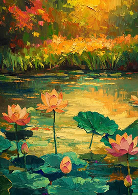 Impressionistic Lotus Pond Painting