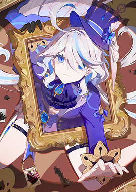 Girl in Frame with Chess Pieces