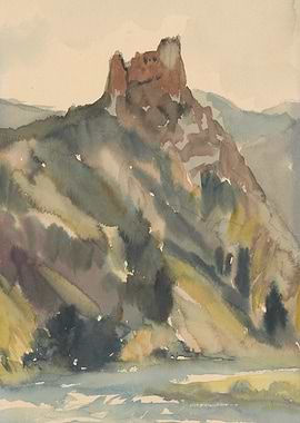 Watercolor Mountain Landscape Painting