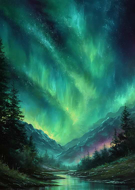 Aurora Borealis Landscape Painting