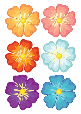 Colorful Cartoon Flowers on White Background