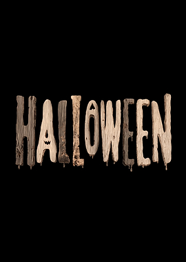 Halloween Wooden Text on Black Background