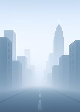 Misty Cityscape in Blue Tones