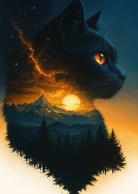 Black Cat Landscape Silhouette