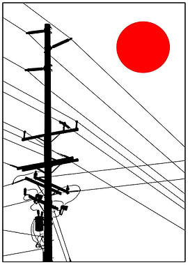 Power Pole Silhouette with Red Circle