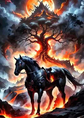 Fiery Horse Fantasy Landscape