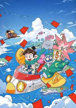 Cartoon Adventure in the Sky