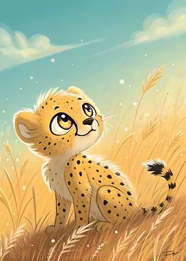Curious Cheetah Cub Gazes Golden Grasslands Skyward