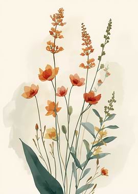 Watercolor Floral Arrangement with Orange Flowers