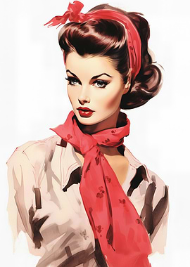 Vintage Woman Portrait with Red Scarf