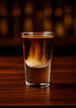 B-52 Cocktail Shot on Wooden Bar