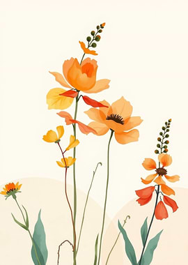 Watercolor Floral Illustration with Orange Flowers