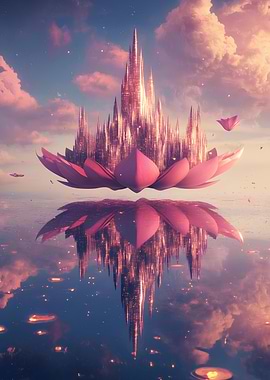 Floating Lotus Cityscape Reflection