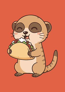 Cartoon Meerkat Enjoying a Taco