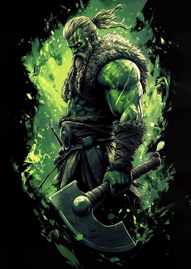 Green Viking Warrior with Axe