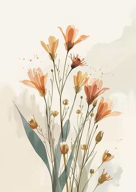 Watercolor Floral Arrangement on Beige Background