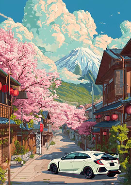 Car Civic Type R Cherry Blossoms