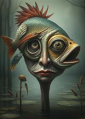 Surreal Fish-Human Hybrid Portrait