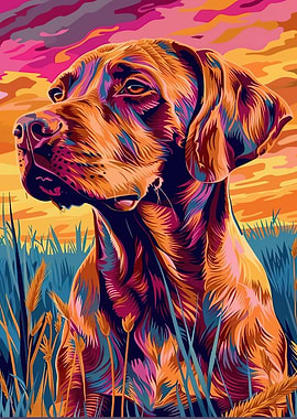 Colorful Dog Portrait in Field