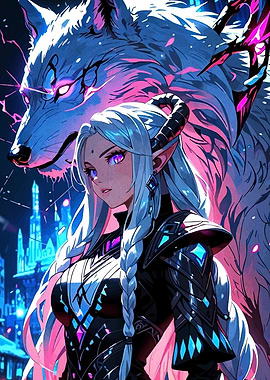 Anime Girl with Wolf Companion