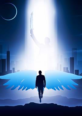 Angel Wings Silhouette in Cityscape