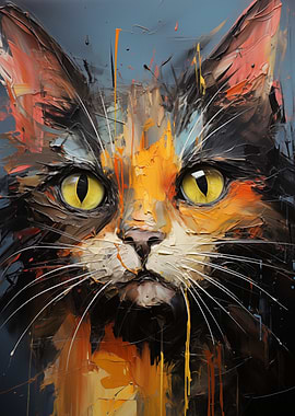 Abstract Cat Portrait with Yellow Eyes
