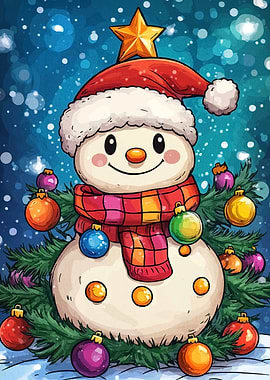Festive Snowman with Christmas Tree Ornaments