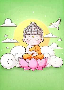 Cartoon Buddha Lotus Flower