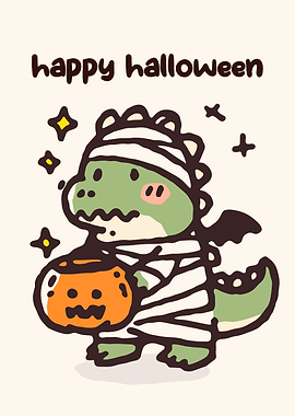 Cute Dinosaur Mummy Halloween Illustration