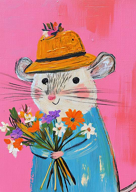 Mouse with Flowers Painting