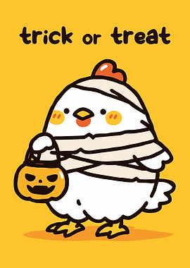 Cute Halloween Chicken Mummy Illustration