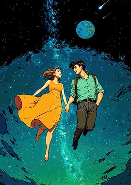 Couple in Space Holding Hands