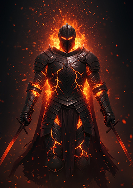 Fiery Knight with Swords