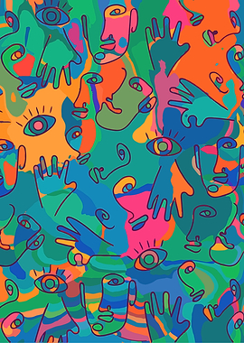 Vintage Abstract Face Finger Doodle Line