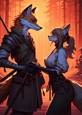 Fox Anthro Couple in Forest
