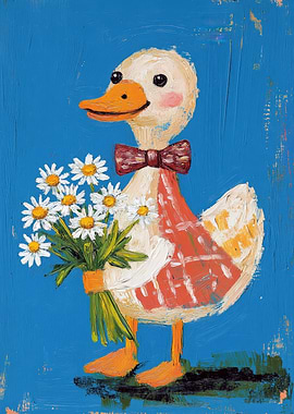 Duck with Daisies Painting