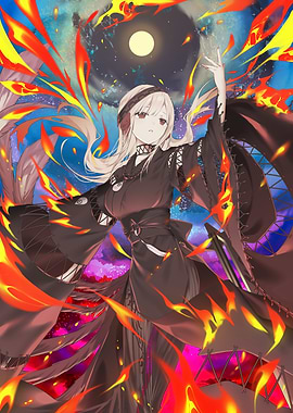 Anime Girl Surrounded by Flames