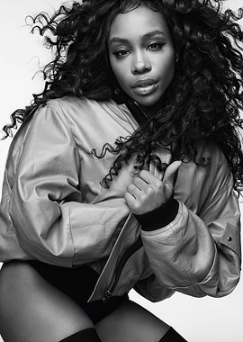 SZA in Bomber Jacket, Black and White