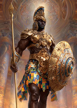 African Warrior with Golden Armor