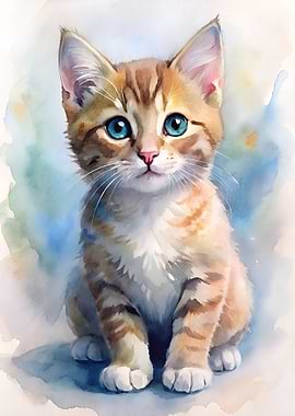 Watercolor Kitten Portrait