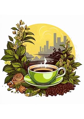 Coffee Cup with Cityscape Background