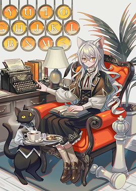 Catgirl Writer with Butler Cat